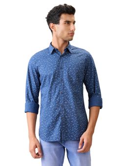 Parx - Slim Fit Blue Pure Cotton Semi Cut Away Collar Shirt