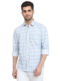 Parx - Slim Fit Blue Pure Cotton Semi Cut Away Collar Shirt
