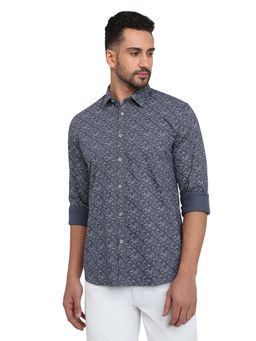 Parx - Slim Fit Blue Pure Cotton Semi Cut Away Collar Shirt