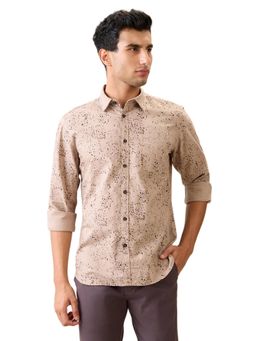Parx - Slim Fit Brown Pure Cotton Semi Cut Away Collar Shirt