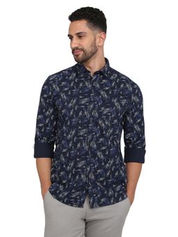 Parx - Slim Fit Navy Blue Pure Cotton Semi Cut Away Collar Shirt