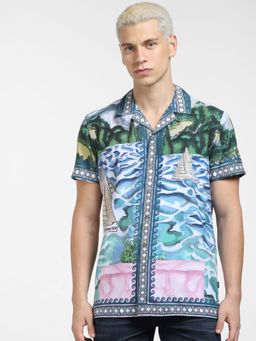 Jack & Jones - Blue Printed Short Sleeve Shirt