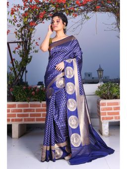 CHARUKRITI - Blue Brocade Silk Saree with Traditional Motif and Unstitched Blouse