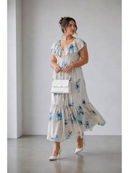 Virgio - White Floral Viscose Maxi Plus Size Dress