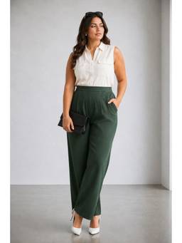 Virgio - Womens Green Solid Pull On Plus Size Trouser