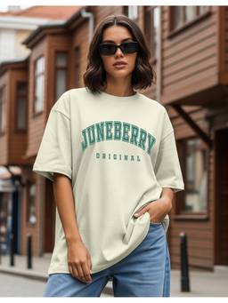 JUNEBERRY - Women Typography Round Neck Cotton Oversized T-shirt