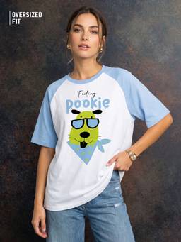 JUNEBERRY - Blue Pookie Typography Oversized Cotton T-Shirt