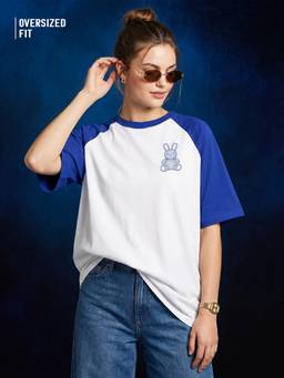JUNEBERRY - Blue Teddy Printed Oversized Cotton T-Shirt