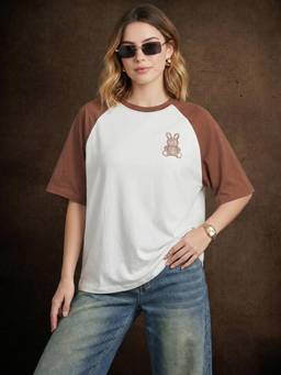 JUNEBERRY - Brown Teddy Printed Oversized Cotton T-Shirt