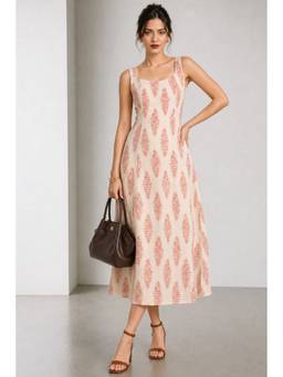 Virgio - White Printed Cotton Broad Strap Panel Dress