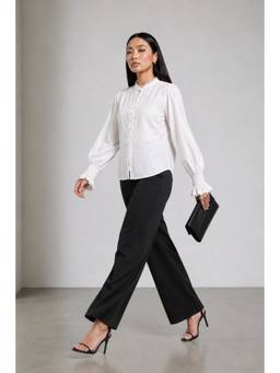 Virgio - White Womens Solid Cotton Dobby Top
