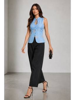 Virgio - Blue Woven Viscose Cutout Top