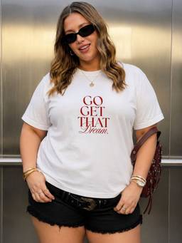 RIGO - Women Plus Size White Relaxed Fit Typography Cotton Casual T-Shirt