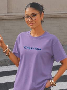 RIGO - Women Light Purple Regular Fit Typography Cotton T-Shirt