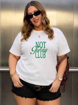 RIGO - Women Plus Size White Relaxed Fit Typography Cotton Round Neck T-Shirt