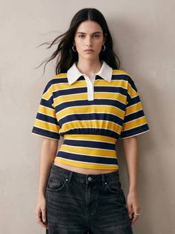 Outzidr - Yellow Striped Polo T-Shirt