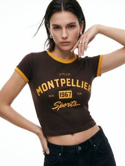 Outzidr - Brown Contrast Typography Ringer T-Shirt