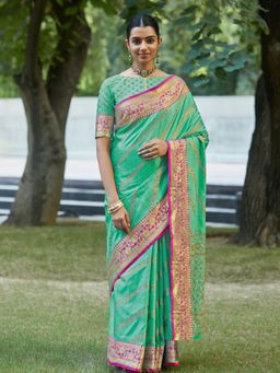 EXCLUSIVA - Sea Green Banarasi Saree with Unstitched Blouse