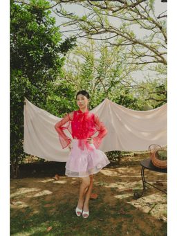 MARCHE - Red Tulle Top with Slip (Set of 2)