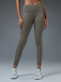 Technosport - Olive Women Polyester Solid Skinny Fit Sports Tights