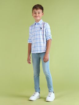 U.S. POLO ASSN. - Boys Cotton Checks Regular Fit Blue Shirt