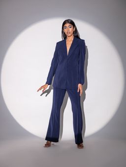 RSVP by Nykaa Fashion - Navy Blue Solid Notched Lapel Blazer