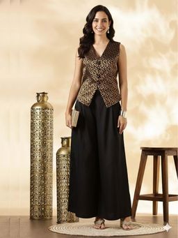 Abhishti - Women Black Brocade Waistcoat with Palazzo