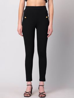 FabAlley - Black Button Detail Mid Rise Leggings
