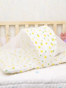 Moms Home - White Organic Cotton Muslin Lemon Print Foldable Mosquito Net Bedding
