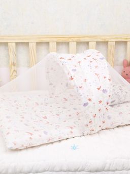 Moms Home - White Organic Cotton Muslin Blossom Print Foldable Mosquito Net Bedding