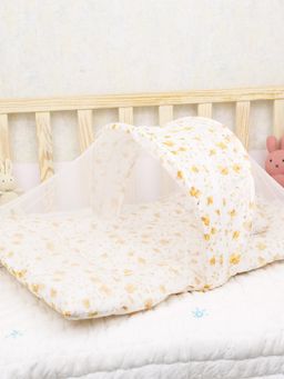 Moms Home - White Organic Cotton Muslin Bloom Print Foldable Mosquito Net Bedding