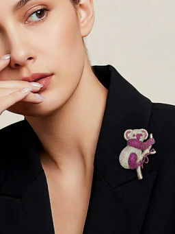 Treemoda - Silver Plated Koala Bear Brooch-Pink