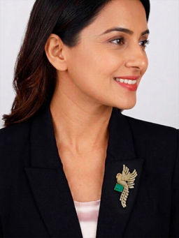 Treemoda - Gold Plated Parrot Brooch-Green