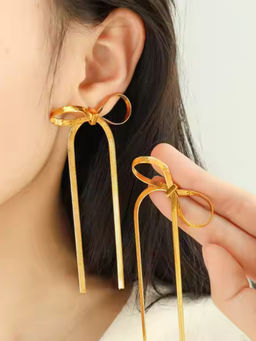 ZAISHA - Bow Drop Dainty Earrings - 18K Gold Plated