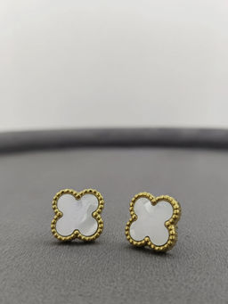ZAISHA - White Clover Stud Earrings - 18K Gold Plated