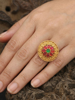 Treemoda - Premium Gold Plated Kundan Ring-Multi-Color