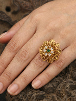 Treemoda - Premium Gold Plated Kundan Ring-Multi-Color