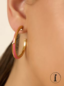Isharya - Pink Enamel Hoops In 18Kt Gold Plated
