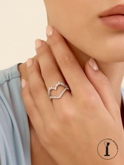 Isharya - Big Heart Ring In Rhodium Plated