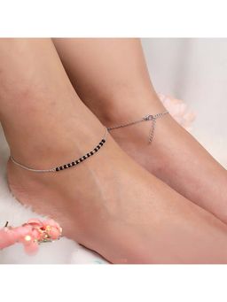 GIVA - Women 925 Silver Moonlit Black Rhythm Single Anklet