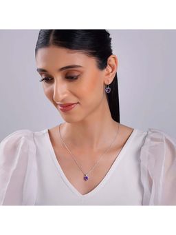 GIVA - Women 925 Silver Purple Heart Beat Necklace Set
