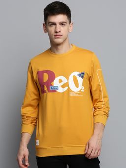 SHOWOFFFF - Mens Round Neck Printed Yellow Pullover Sweatshirt