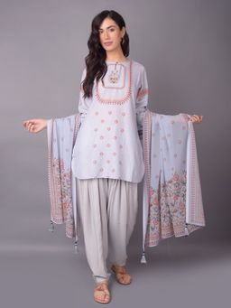 Shree - Women Rayon Grey Floral Printed Kurta With Salwar And Dupatta (Set Of 3)