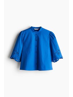 H&M - Women Blue Puff-Sleeved Cotton Blouse