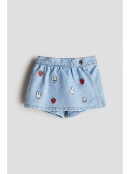 H&M - Girls Blue Embroidery-Detail Denim Skort