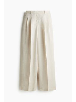 H&M - Women Beige Linen-Blend Tailo Trousers