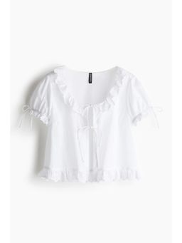 H&M - Women White Frill-Trimmed Cotton Blouse