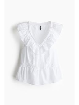 H&M - Women White Frill-Trimmed Cotton Vest Top