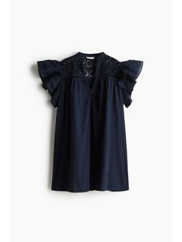 H&M - Women Blue Flutter-Sleeve Dress With Broderie Anglaise