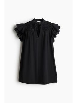 H&M - Women Black Flutter-Sleeve Dress With Broderie Anglaise